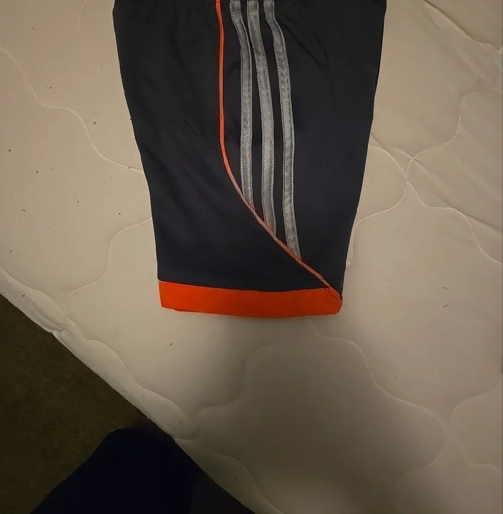 Adidas Orange Tee with Navy Athletic Shorts